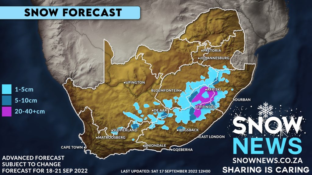 Widespread Snow Expected for South Africa Snowtember Snow Forecast Map